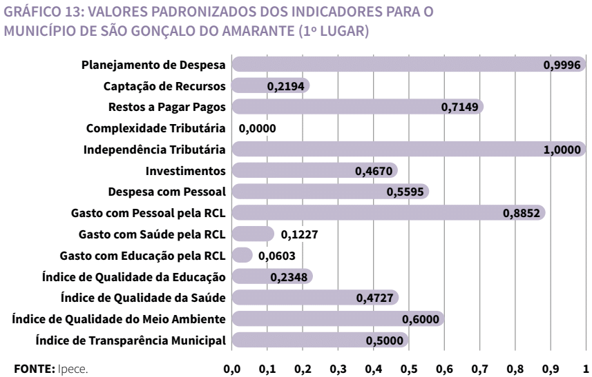 Gráfico de valores padronizados dos indicadores para o município de Amarante (1º lugar)