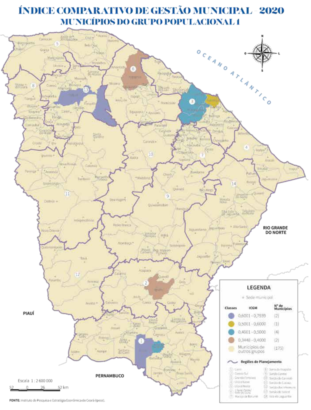 Mapa do índice comparativo de gestão municipal 2020 - municípios do grupo populacional 1