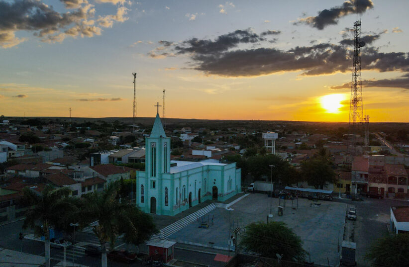 Vista aérea do Centro de Potengi, cidade a 546,56 km da capital cearense. William Guedes/Prefeitura de Potengi